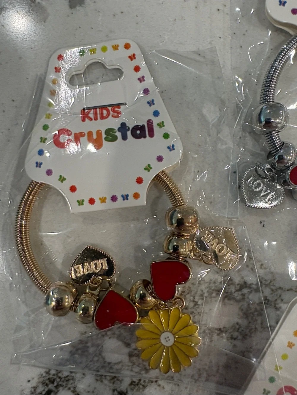 Kids Crystal Charm Bracelet Set - Hearts & Pineapple